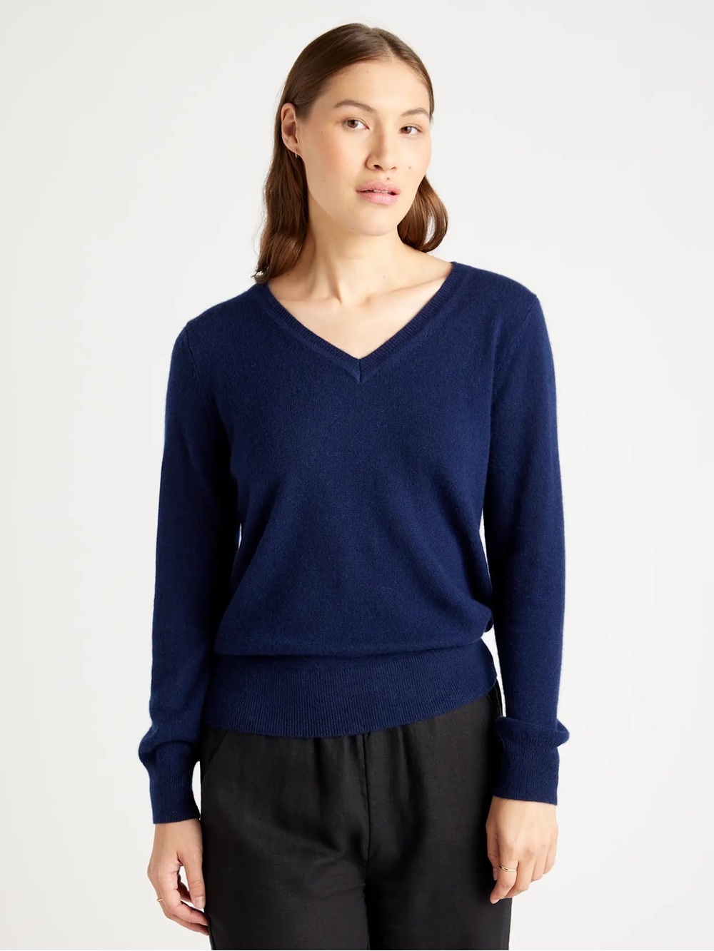 Women's V-Neck Cashmere-Feel Sweater - Navy